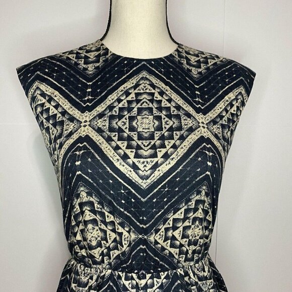 Alice + Olivia Womens Small Abstract A-Line Dress Navy Tan Rayon EUC - Picture 2 of 9